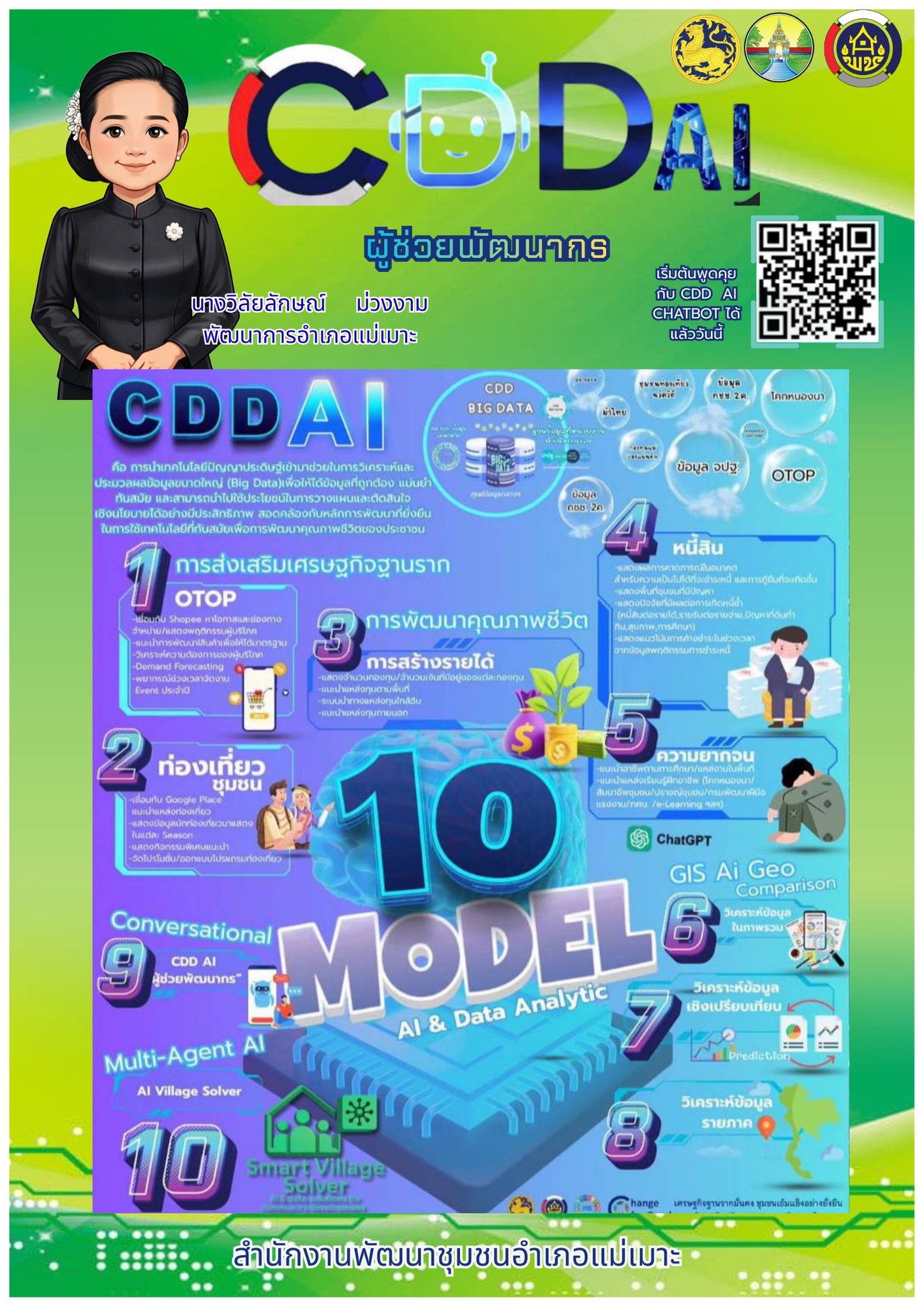 🤖 พช.แม่เมาะ ขอเชิญชวนผู้นำชุมชน กลุ่มองค์กร เครือข่าย และประชาชนทั่วไป ร่วมสัมผัสการทำงานยุคใหม่โดยใช้แพลตฟอร์ม CDD AI กรมการพัฒนาชุมชน